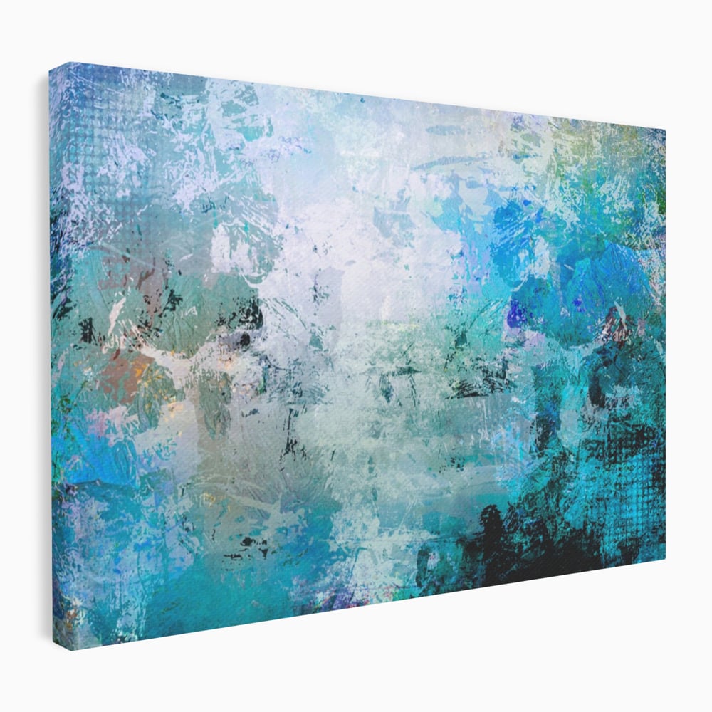 Tablou canvas cu pictura abstracta cu pete de albastru, fara rama, pe sasiu de lemn